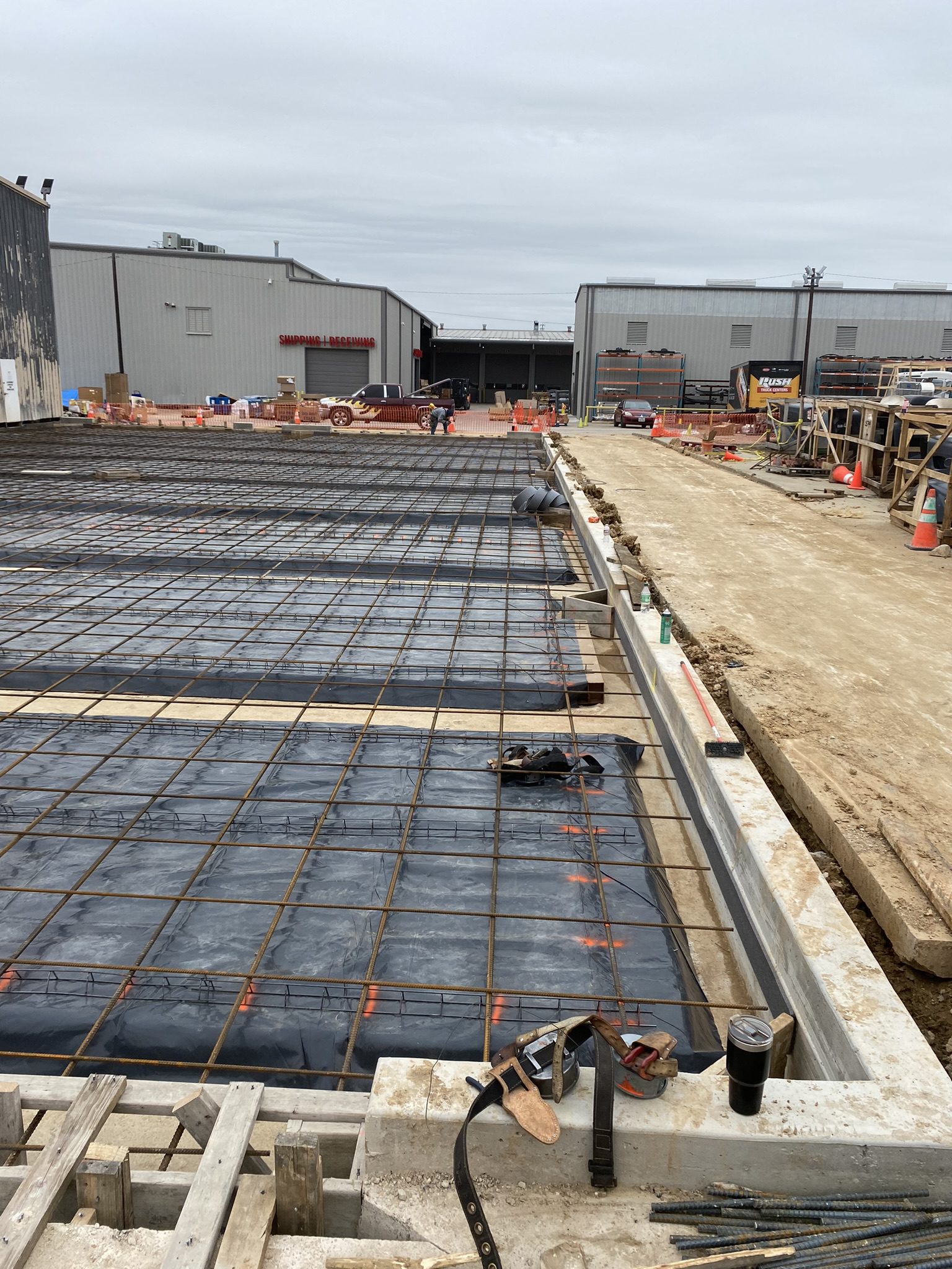 Concrete slab prep with rebar and vapor barrier